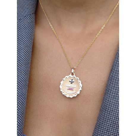 Pendentif médaille Augis or rose + qu'hier - que demain